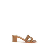 Santoni Beige Calf Leather Bos Taurus Platform Sandals