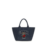 Ganni Blaue Schultertasche aus Baumwolle