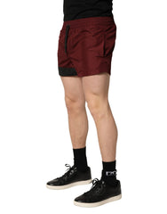 Dolce & Gabbana Maroon Polyester Badeshorts mit Kordelzug