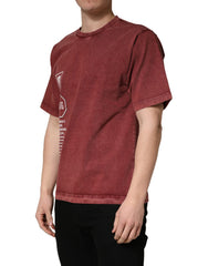 Dolce & Gabbana Rundhals-T-Shirt mit kurzem Arm und burgunderfarbenem Print