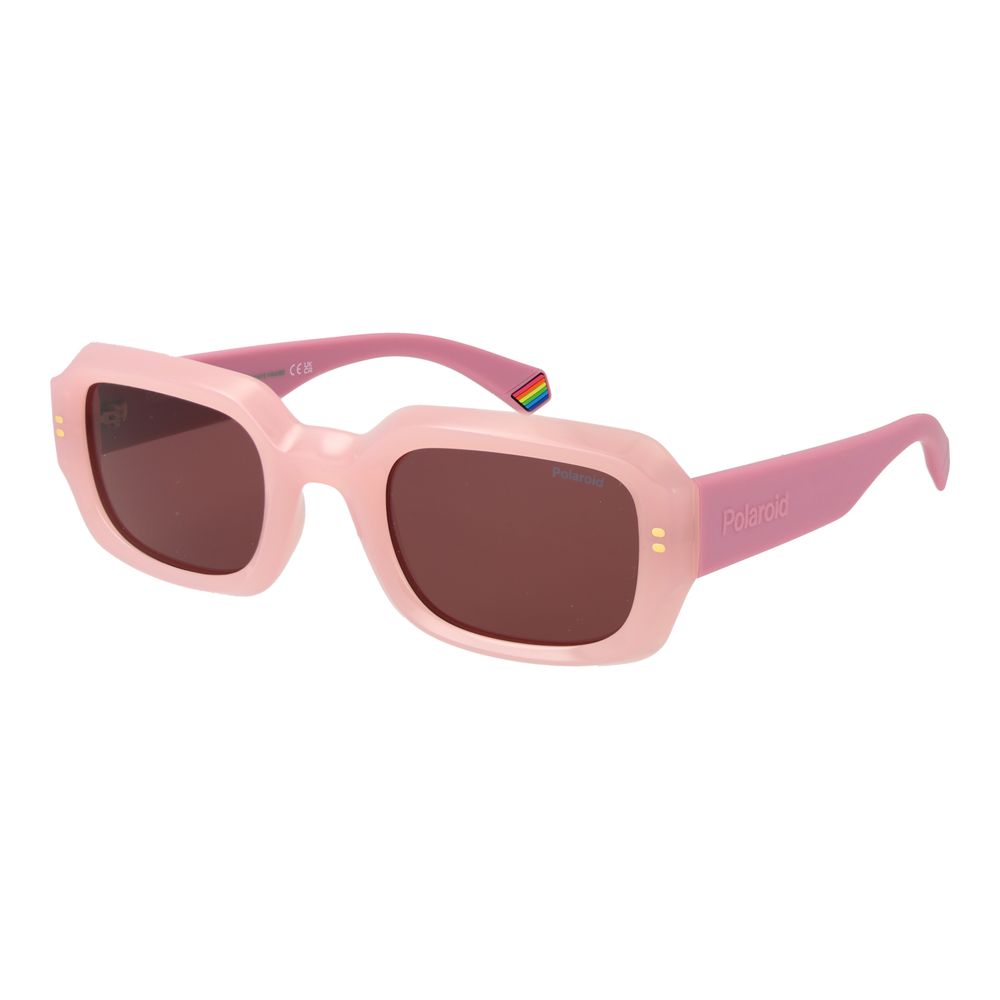 Pink sunglasses with a rainbow flag on a white background