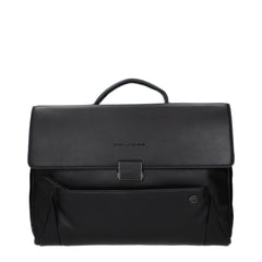 Piquadro Black Leather Business And Laptop Bag