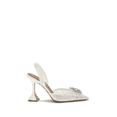 Amina Muaddi High Heel Pumps aus weißem Stoff