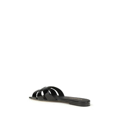 Saint Laurent Schwarze Kalbsleder Bos Taurus Flache Sandalen