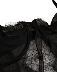 Dolce & Gabbana Schwarzes Seiden-Spitzen-Dessous-Unterhemd