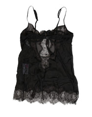 Dolce & Gabbana Schwarzes Seiden-Spitzen-Dessous-Unterhemd