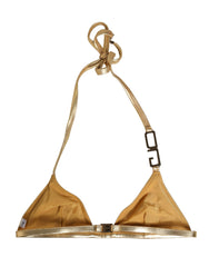 Dolce & Gabbana Gold-Tone Triangle Bikini Top DG Logo Swimwear
