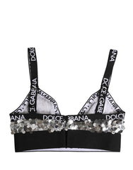 Dolce & Gabbana Silver Sequined Triangle Soft Cup Bra Underwear