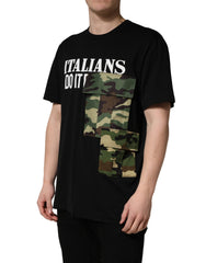 Dolce & Gabbana Black Camouflage Graphic Cotton Crewneck T-shirt