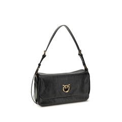PINKO Black Calf Leather Bos Taurus Shoulder Bag