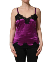 Dolce & Gabbana Paarse Zijden Top met Kanten Afwerking Mouwloos Tanktop