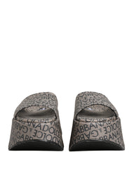 Dolce & Gabbana Gray Leather Monogram Logo Sandals Shoes