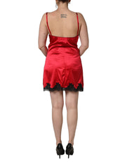 Dolce & Gabbana Red Black Lace Lingerie Short Chemise Sleepwear