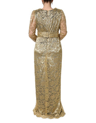 Dolce & Gabbana Gold Sheer Lace Crystal Embellished Dress