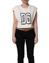 Dolce & Gabbana Wit Katoenen DG Logo Print Cropped Jersey Top