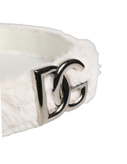 Dolce & Gabbana White Fleece Silver DG Logo Metal Buckle Belt