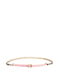 Dolce & Gabbana Pink Leather Crystal Chain Embellished Belt