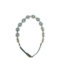 Dolce & Gabbana Green Leather Daisy Crystal Embellished Waist Belt