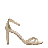 Jimmy Choo Beigekleurige Satijnen Sandaal met Stilettohak