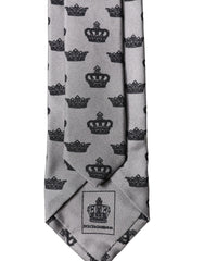 Dolce & Gabbana Gray Crown Fantasy Silk Adjustable Men Tied Necktie Tie