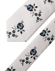 Dolce & Gabbana White Floral Fantasy Cotton Adjustable Men Necktie Tie