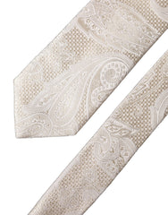 Dolce & Gabbana Off White Floral Silk Adjustable Men Tied Necktie Tie
