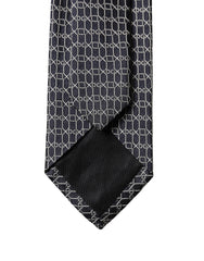 Dolce & Gabbana Black Geometric DG Silk Adjustable Men Tied Necktie Tie
