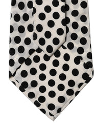 Dolce & Gabbana White Black Polka Dot Silk Adjustable Women Necktie Tie