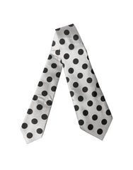 Dolce & Gabbana White Black Polka Dot Silk Adjustable Women Necktie Tie