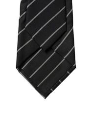 Dolce & Gabbana Black White Stripes Wool Adjustable Women Necktie Tie