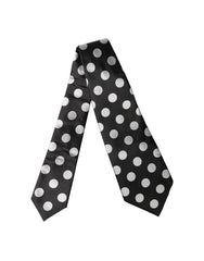 Dolce & Gabbana Black White Polka Dot Silk Adjustable Women Necktie Tie