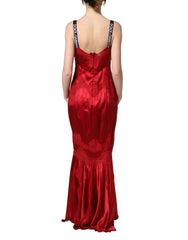 Dolce & Gabbana Red Silk Sleeveless Maxi Long Lace Trim Dress