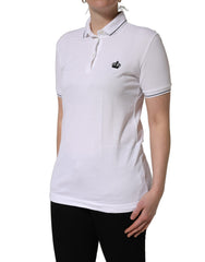 Dolce & Gabbana White Crown Cotton Short Sleeves Polo Top