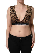 Dolce & Gabbana Bruine Cropped Zijden Tanktop Met Luipaardprint