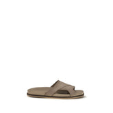 Santoni Beige Calf Leather Bos Taurus Flat Sandals