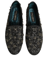 Dolce & Gabbana Black Rhinestone Embellished Loafers Shoes