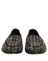 Dolce & Gabbana Silver Leather Logo Slip On Loafers Shoes
