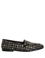 Dolce & Gabbana Silver Leather Logo Slip On Loafers Shoes