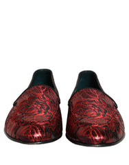 Dolce & Gabbana Red Floral Jacquard Slip On Loafers Shoes