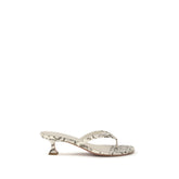 Amina Muaddi Gray Calf Leather Bos Taurus Flat Sandals