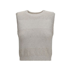Brunello Cucinelli Beige Cotton Sleeveles Sweater