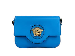 Versace La Medusa Blaue Leder Schulter-Umhängetasche