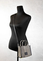 Marc Jacobs The Monogram Beige Mini Tote Woven Jacquard Canvas Crossbody Handbag