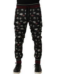 Dolce & Gabbana Pants Black Ring Print Silk Jogging Trousers