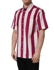 Dolce & Gabbana White Maroon Striped Men Short Sleeves Shirt