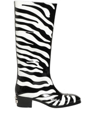 Dolce & Gabbana Black White Zebra Knee High Men Boots Shoes