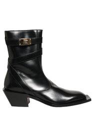 Dolce & Gabbana Black Leather DG Plaque Mid Calf Boots Shoes
