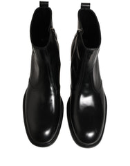 Dolce & Gabbana Black Leather Embossed Logo Ankle Boots Shoes