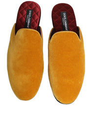 Dolce & Gabbana Yellow Suede Slides Flat Slipper Men Shoes