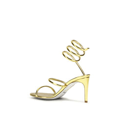 RENE CAOVILLA Gold Calf Leather Bos Taurus Stiletto Heel Sandals